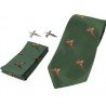 Set Jack Pyke de corbata, gemelos y pañuelo de faisanes verde